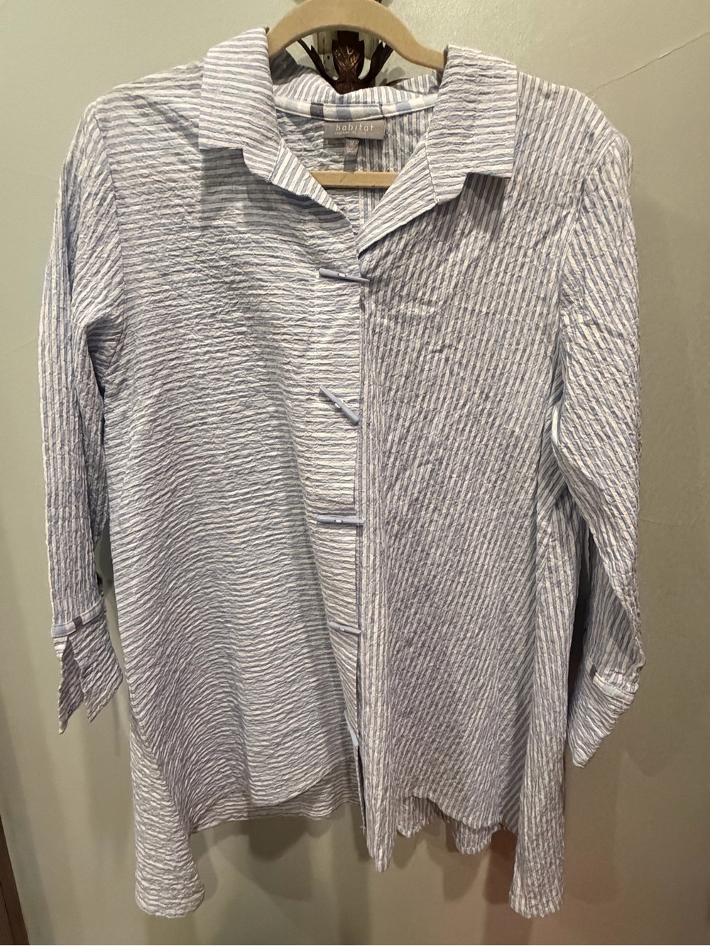 Habitat Light Blue & White Striped Seersucker Button-Front Shirt